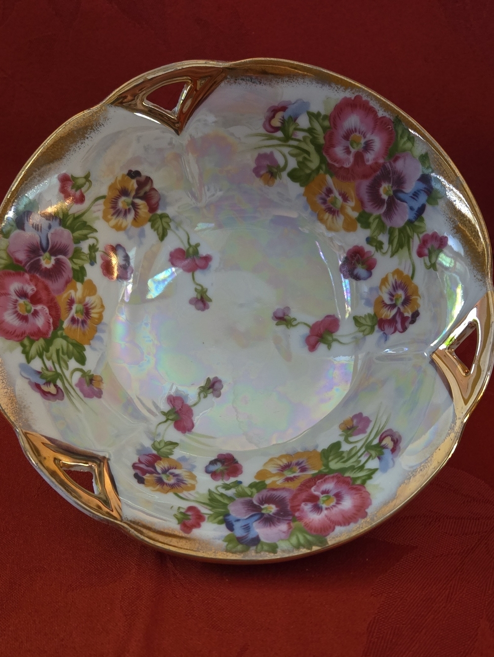 Trimont Ware, Japan Porcelain Lusterware Bowl With Pansies And Gold Trim